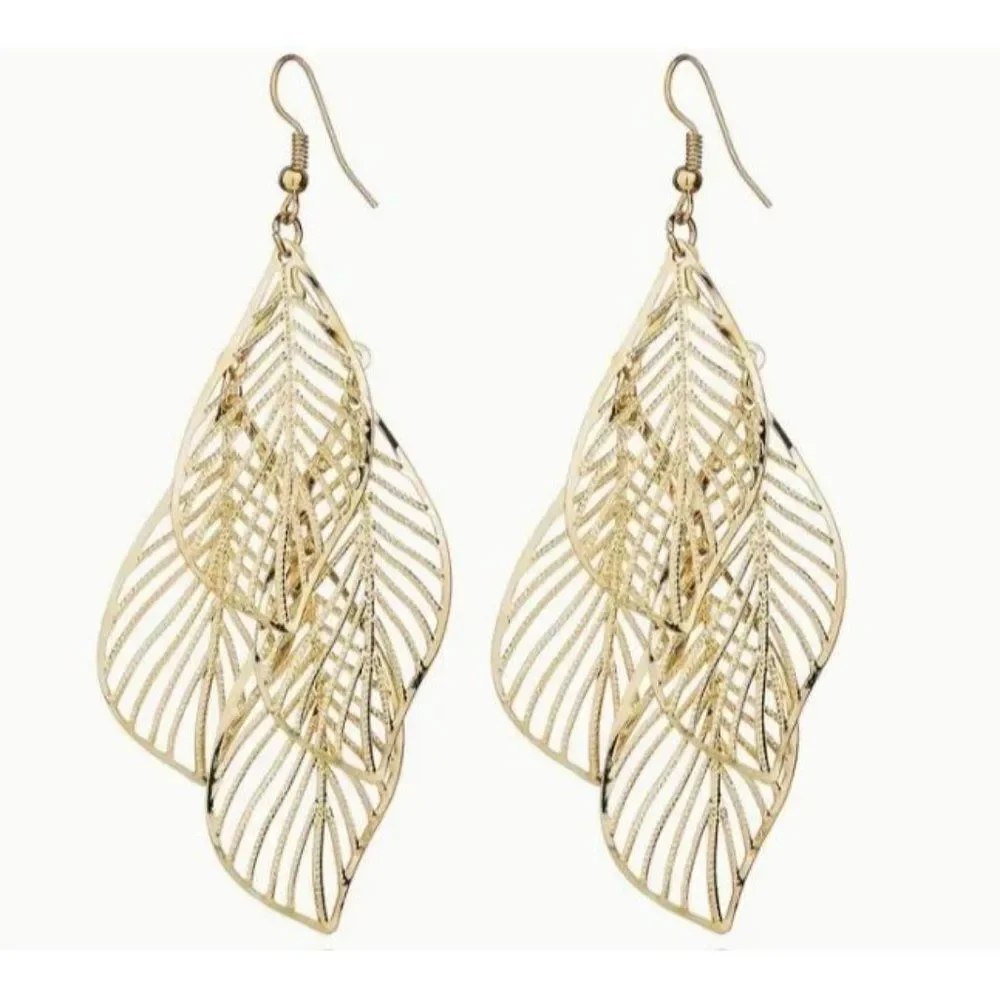 Multi-Layer Hollow‎ Leaf Dangle Earring New